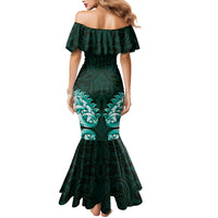 New Zealand Ta Moko Mermaid Dress Aotearoa Maori Chest Tattoo Turquoise LT14 - Polynesian Pride