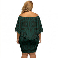 New Zealand Ta Moko Off Shoulder Short Dress Aotearoa Maori Chest Tattoo Turquoise LT14 - Polynesian Pride