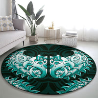 New Zealand Ta Moko Round Carpet Aotearoa Maori Chest Tattoo Turquoise