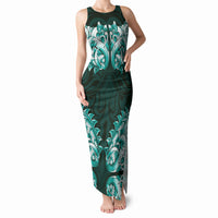 New Zealand Ta Moko Tank Maxi Dress Aotearoa Maori Chest Tattoo Turquoise LT14 Women Turquoise - Polynesian Pride