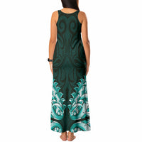 New Zealand Ta Moko Tank Maxi Dress Aotearoa Maori Chest Tattoo Turquoise LT14 - Polynesian Pride