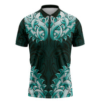 New Zealand Ta Moko Zipper Polo Shirt Aotearoa Maori Chest Tattoo Turquoise