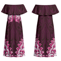 New Zealand Ta Moko Family Matching Off Shoulder Maxi Dress and Hawaiian Shirt Aotearoa Maori Chest Tattoo Pink