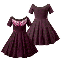 New Zealand Ta Moko Family Matching Off Shoulder Maxi Dress and Hawaiian Shirt Aotearoa Maori Chest Tattoo Pink