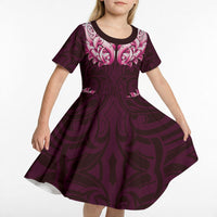 New Zealand Ta Moko Kid Short Sleeve Dress Aotearoa Maori Chest Tattoo Pink LT14 - Polynesian Pride
