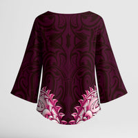 New Zealand Ta Moko Kimono Sleeve Blouse Aotearoa Maori Chest Tattoo Pink