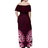 New Zealand Ta Moko Off Shoulder Maxi Dress Aotearoa Maori Chest Tattoo Pink