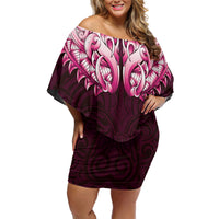 New Zealand Ta Moko Off Shoulder Short Dress Aotearoa Maori Chest Tattoo Pink LT14 Women Pink - Polynesian Pride