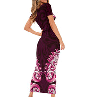 New Zealand Ta Moko Short Sleeve Bodycon Dress Aotearoa Maori Chest Tattoo Pink LT14 - Polynesian Pride
