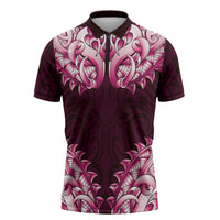 New Zealand Ta Moko Zipper Polo Shirt Aotearoa Maori Chest Tattoo Pink LT14 Pink - Polynesian Pride