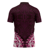 New Zealand Ta Moko Zipper Polo Shirt Aotearoa Maori Chest Tattoo Pink LT14 - Polynesian Pride