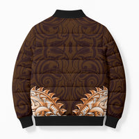 New Zealand Ta Moko Bomber Puffer Jacket Aotearoa Maori Chest Tattoo Orange