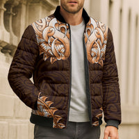 New Zealand Ta Moko Bomber Puffer Jacket Aotearoa Maori Chest Tattoo Orange