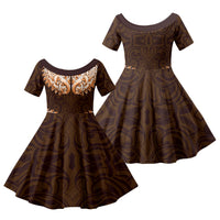 New Zealand Ta Moko Family Matching Long Sleeve Bodycon Dress and Hawaiian Shirt Aotearoa Maori Chest Tattoo Orange