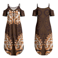 New Zealand Ta Moko Family Matching Summer Maxi Dress and Hawaiian Shirt Aotearoa Maori Chest Tattoo Orange