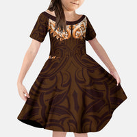 New Zealand Ta Moko Kid Short Sleeve Dress Aotearoa Maori Chest Tattoo Orange LT14 KID Orange - Polynesian Pride