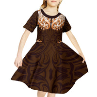 New Zealand Ta Moko Kid Short Sleeve Dress Aotearoa Maori Chest Tattoo Orange LT14 - Polynesian Pride