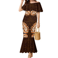New Zealand Ta Moko Mermaid Dress Aotearoa Maori Chest Tattoo Orange LT14 Women Orange - Polynesian Pride