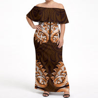 New Zealand Ta Moko Off Shoulder Maxi Dress Aotearoa Maori Chest Tattoo Orange LT14 Women Orange - Polynesian Pride