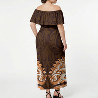 New Zealand Ta Moko Off Shoulder Maxi Dress Aotearoa Maori Chest Tattoo Orange LT14 - Polynesian Pride
