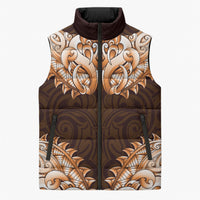 New Zealand Ta Moko Sleeveless Puffer Jacket Aotearoa Maori Chest Tattoo Orange
