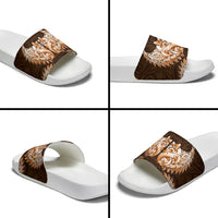 New Zealand Ta Moko Slide Sandals Aotearoa Maori Chest Tattoo Orange