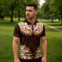 New Zealand Ta Moko Zipper Polo Shirt Aotearoa Maori Chest Tattoo Orange LT14 - Polynesian Pride