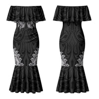New Zealand Ta Moko Couples Matching Mermaid Dress and Hawaiian Shirt Aotearoa Maori Chest Tattoo Black
