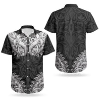 New Zealand Ta Moko Couples Matching Off Shoulder Short Dress and Hawaiian Shirt Aotearoa Maori Chest Tattoo Black