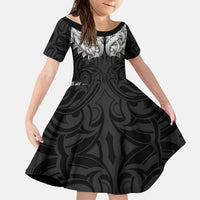 New Zealand Ta Moko Kid Short Sleeve Dress Aotearoa Maori Chest Tattoo Black LT14 KID Black - Polynesian Pride