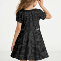 New Zealand Ta Moko Kid Short Sleeve Dress Aotearoa Maori Chest Tattoo Black LT14 - Polynesian Pride