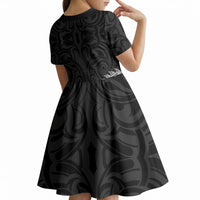 New Zealand Ta Moko Kid Short Sleeve Dress Aotearoa Maori Chest Tattoo Black LT14 - Polynesian Pride