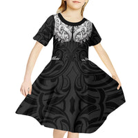 New Zealand Ta Moko Kid Short Sleeve Dress Aotearoa Maori Chest Tattoo Black LT14 - Polynesian Pride