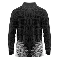 New Zealand Ta Moko Long Sleeve Polo Shirt Aotearoa Maori Chest Tattoo Black