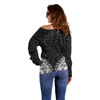 New Zealand Ta Moko Off Shoulder Sweater Aotearoa Maori Chest Tattoo Black