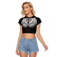 New Zealand Ta Moko Raglan Cropped T Shirt Aotearoa Maori Chest Tattoo Black