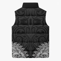 New Zealand Ta Moko Sleeveless Puffer Jacket Aotearoa Maori Chest Tattoo Black