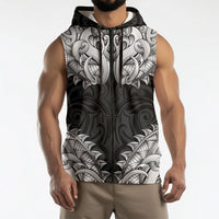 New Zealand Ta Moko Sleeveless Zip Hoodie Aotearoa Maori Chest Tattoo Black