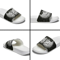 New Zealand Ta Moko Slide Sandals Aotearoa Maori Chest Tattoo Black