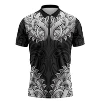 New Zealand Ta Moko Zipper Polo Shirt Aotearoa Maori Chest Tattoo Black LT14 Black - Polynesian Pride