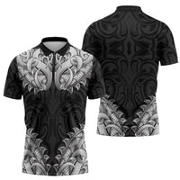 New Zealand Ta Moko Zipper Polo Shirt Aotearoa Maori Chest Tattoo Black LT14 - Polynesian Pride