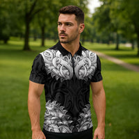 New Zealand Ta Moko Zipper Polo Shirt Aotearoa Maori Chest Tattoo Black LT14 - Polynesian Pride