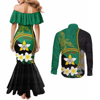 Personalised PNG Enga Provins Couples Matching Mermaid Dress and Long Sleeve Button Shirt Papua New Guinea Plumeria Melanesian Pattern LT14 - Polynesian Pride