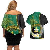 Personalised PNG Enga Provins Couples Matching Off Shoulder Short Dress and Hawaiian Shirt Papua New Guinea Plumeria Melanesian Pattern LT14 - Polynesian Pride