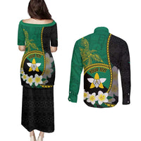 Personalised PNG Enga Provins Couples Matching Puletasi and Long Sleeve Button Shirt Papua New Guinea Plumeria Melanesian Pattern - Polynesian Pride
