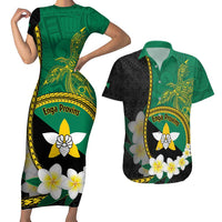 Personalised PNG Enga Provins Couples Matching Short Sleeve Bodycon Dress and Hawaiian Shirt Papua New Guinea Plumeria Melanesian Pattern LT14 Black - Polynesian Pride
