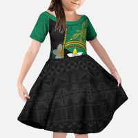 Personalised PNG Enga Provins Family Matching Off Shoulder Maxi Dress and Hawaiian Shirt Papua New Guinea Plumeria Melanesian Pattern LT14 Daughter's Dress Black - Polynesian Pride