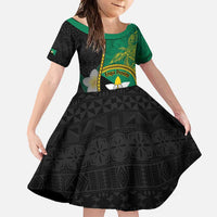 Personalised PNG Enga Provins Family Matching Short Sleeve Bodycon Dress and Hawaiian Shirt Papua New Guinea Plumeria Melanesian Pattern LT14 Daughter's Dress Black - Polynesian Pride