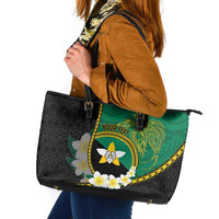 Personalised PNG Enga Provins Leather Tote Bag Papua New Guinea Plumeria Melanesian Pattern - Polynesian Pride