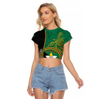 Personalised PNG Enga Provins Raglan Cropped T Shirt Papua New Guinea Plumeria Melanesian Pattern - Polynesian Pride